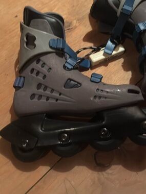 Gray Inline Roller Skates with Blue Straps
